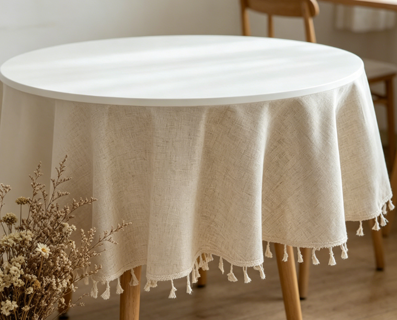 Solid Color Cotton And Linen Tablecloths, With Tassels, Farmhouse Style - Image 2