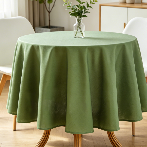 Citrus Green Solid Color Linen Round Tablecloth, Thick Green