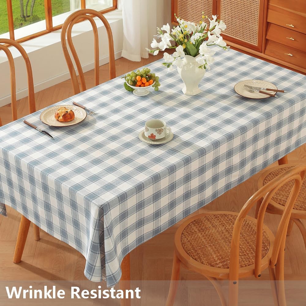 Blue And White Plaid Bohemian Pure Cotton Tablecloth - Image 2