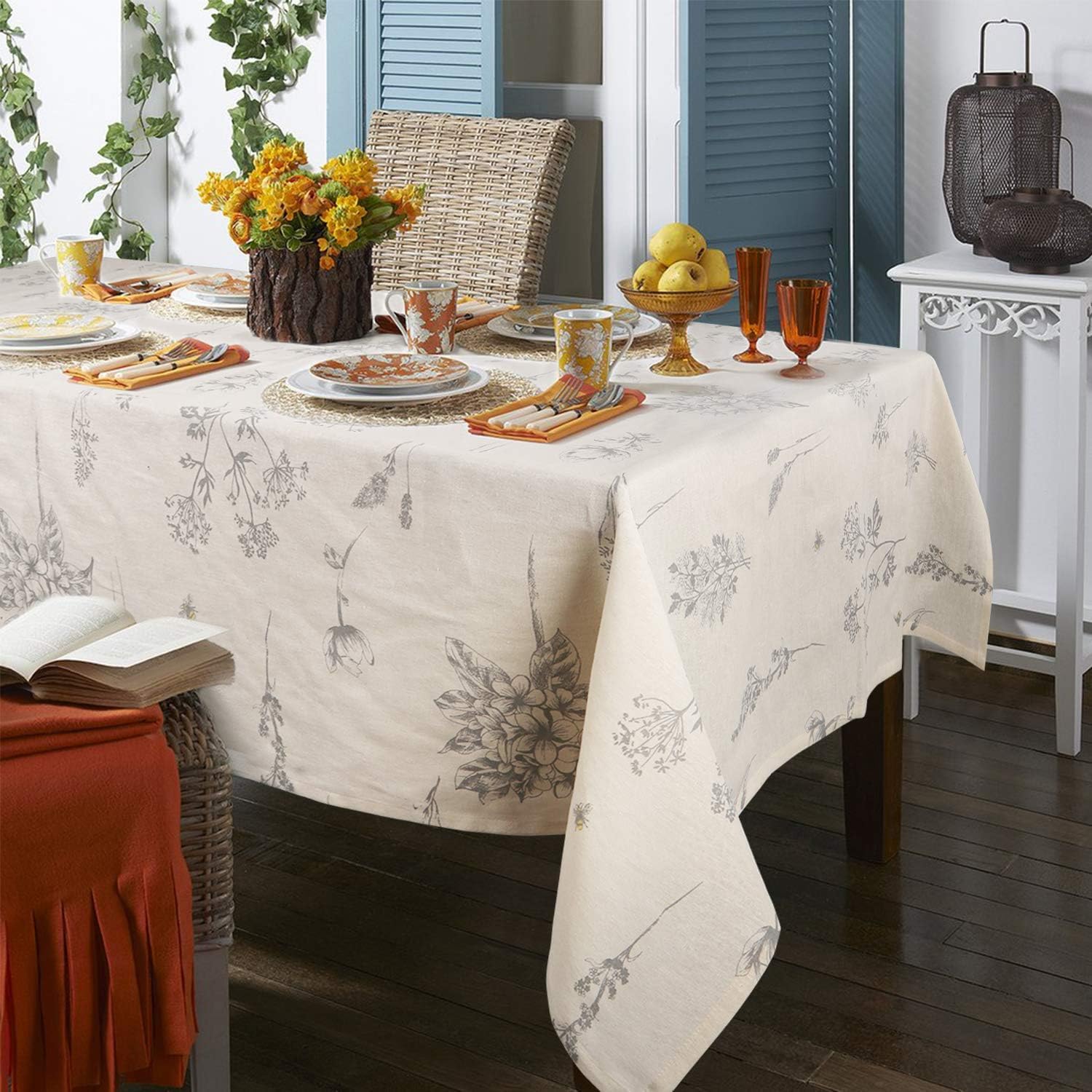 Beige Garden Floral Pure Cotton Tablecloth - Image 2