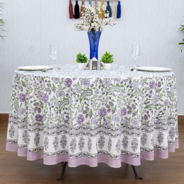 Green And Purple Floral Print Pure Cotton Round Tablecloth