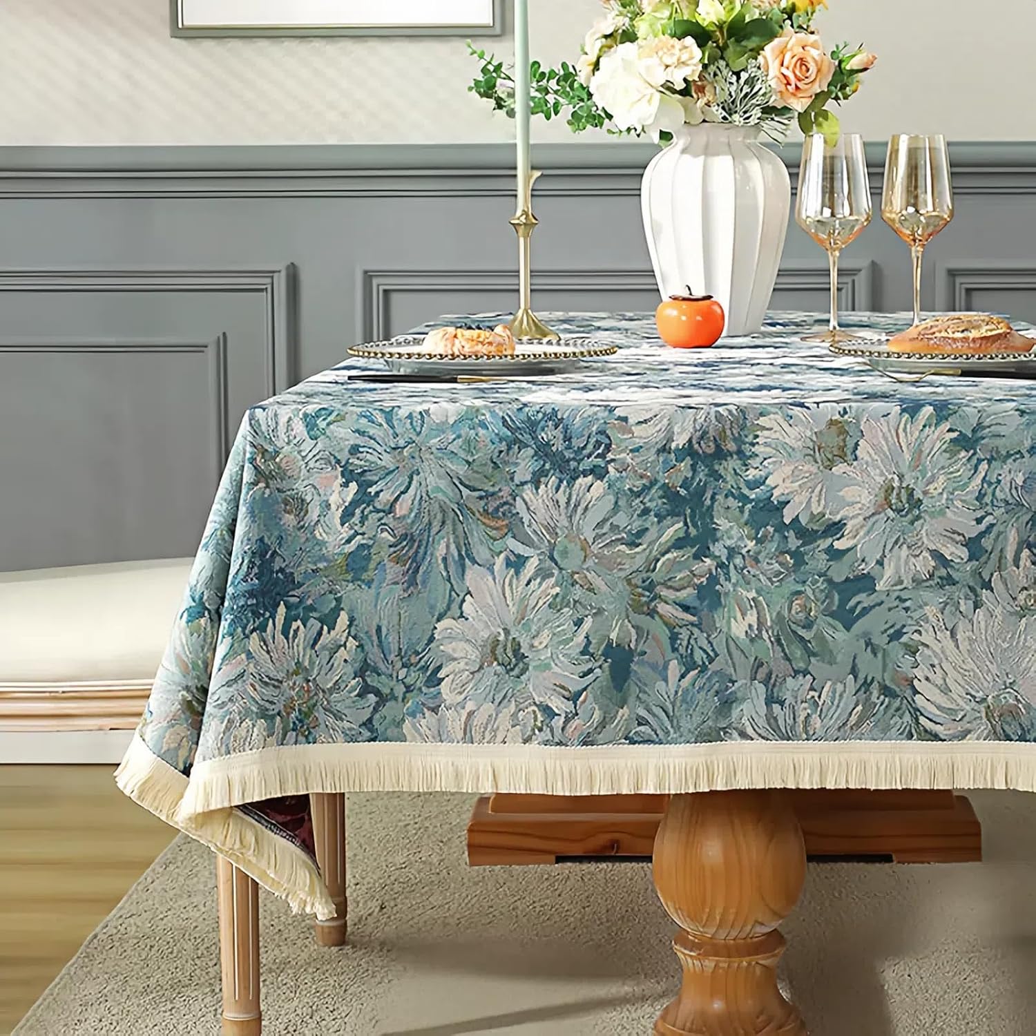 Blue Flower Print Pure Cotton Tablecloth - Image 2
