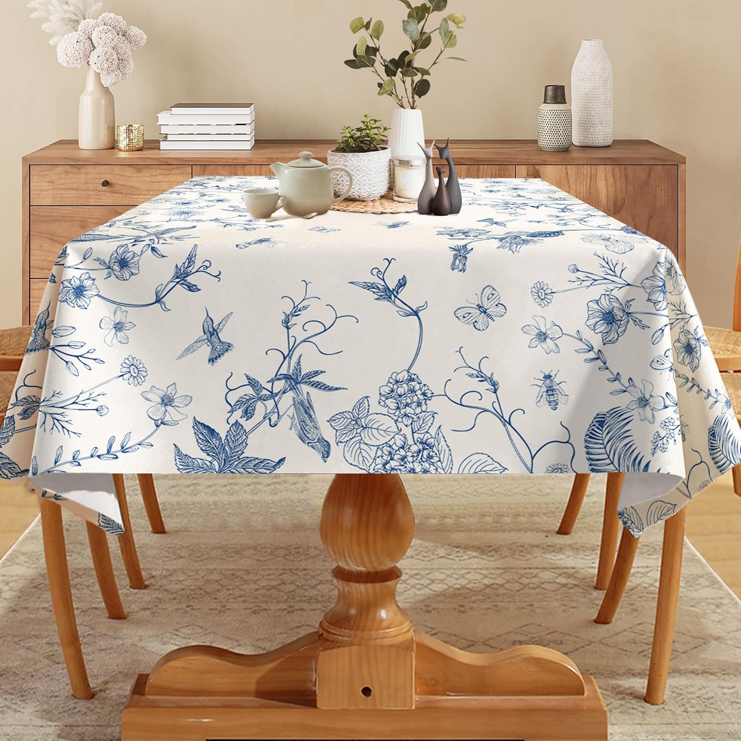 Blue Floral Print Pure Cotton Tablecloth - Image 2