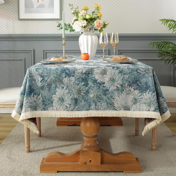 Blue Flower Print Pure Cotton Tablecloth