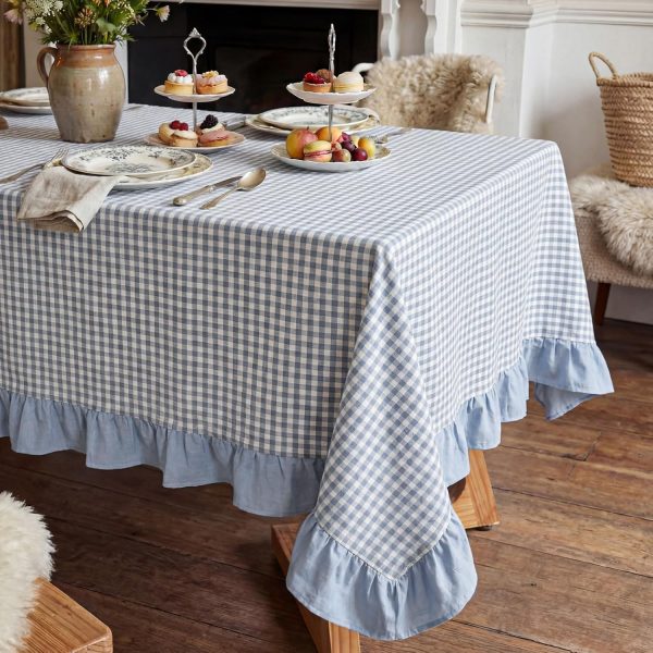 Blue Plaid Pleated Pure Cotton Tablecloth