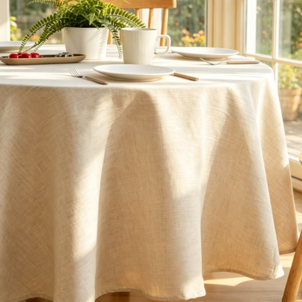 French Pure Linen Round Tablecloths, Natural Texture