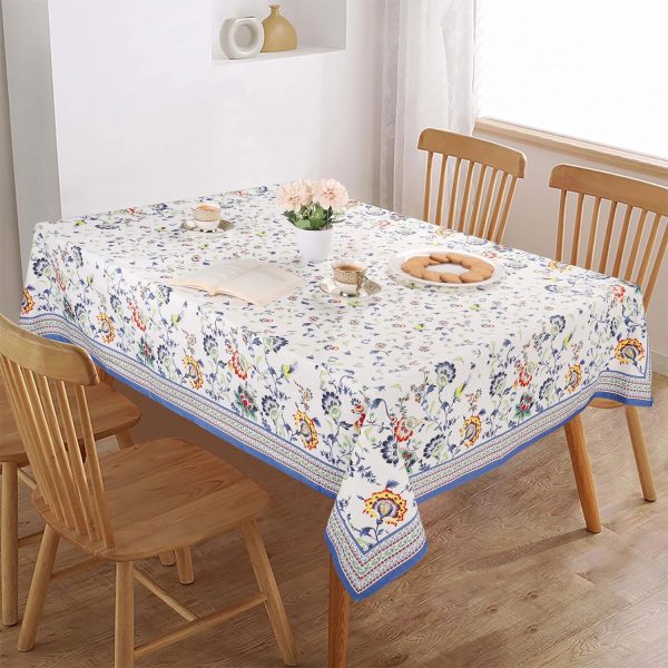 Blue Floral Pure Cotton Decorative Tablecloth