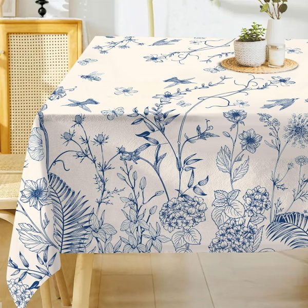 Blue Floral Print Pure Cotton Tablecloth