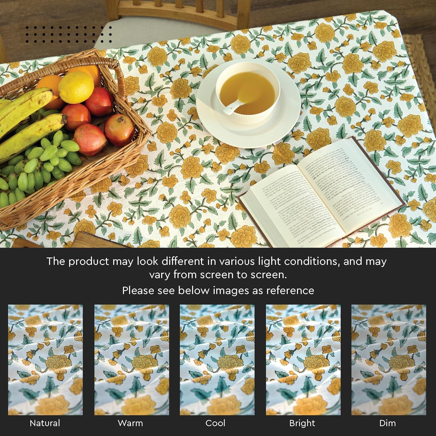 Yellow Jaipur Floral Pure Cotton Tablecloth - Image 2
